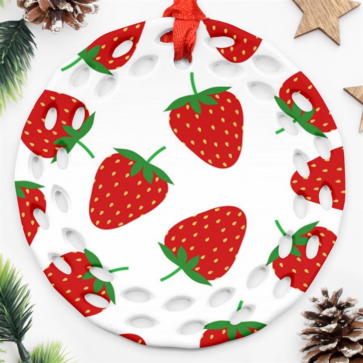 Seamless-pattern-fresh-strawberry Ornament (Round Filigree)