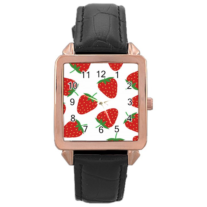 Seamless-pattern-fresh-strawberry Rose Gold Leather Watch 