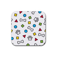 Dog Paw Seamless Pattern Footprint Bone Rubber Coaster (square) by Jancukart