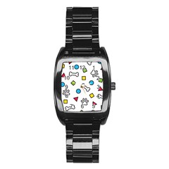 Dog Paw Seamless Pattern Footprint Bone Stainless Steel Barrel Watch