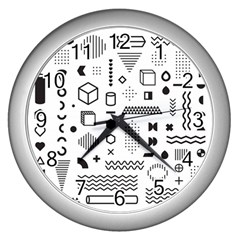 Pattern Hipster Abstract Form Geometric Line Variety Shapes Polka Dots Fashion Style Seamless Wall Clock (silver) by Jancukart