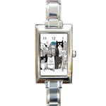 Cute Cat Hand Drawn Cartoon Style Rectangle Italian Charm Watch Front