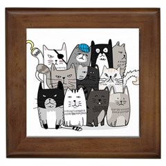 Cute Cat Hand Drawn Cartoon Style Framed Tile