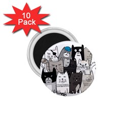 Cute Cat Hand Drawn Cartoon Style 1 75  Magnets (10 Pack)  by Jancukart