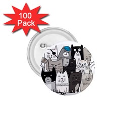 Cute Cat Hand Drawn Cartoon Style 1 75  Buttons (100 Pack) 