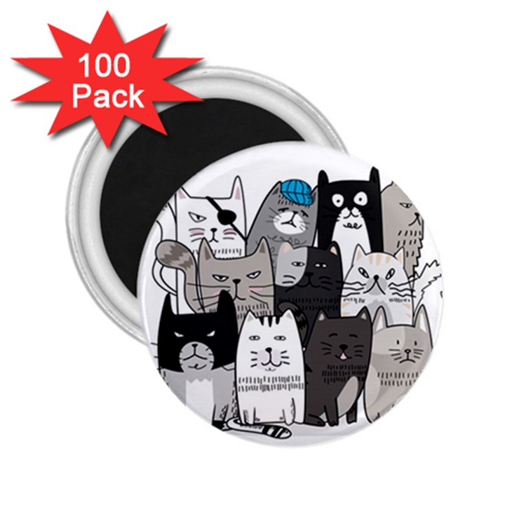 Cute Cat Hand Drawn Cartoon Style 2.25  Magnets (100 pack) 