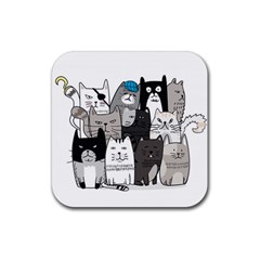 Cute Cat Hand Drawn Cartoon Style Rubber Coaster (square)