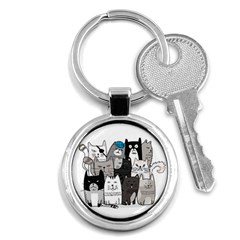 Cute Cat Hand Drawn Cartoon Style Key Chain (round) by Jancukart