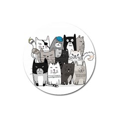 Cute Cat Hand Drawn Cartoon Style Magnet 3  (round) by Jancukart