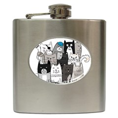 Cute Cat Hand Drawn Cartoon Style Hip Flask (6 Oz)