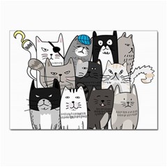 Cute Cat Hand Drawn Cartoon Style Postcards 5  X 7  (pkg Of 10) by Jancukart