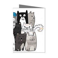 Cute Cat Hand Drawn Cartoon Style Mini Greeting Cards (pkg Of 8)