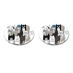 Cute Cat Hand Drawn Cartoon Style Cufflinks (oval)