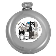 Cute Cat Hand Drawn Cartoon Style Round Hip Flask (5 Oz)