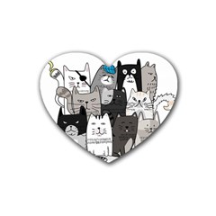 Cute Cat Hand Drawn Cartoon Style Rubber Heart Coaster (4 Pack)