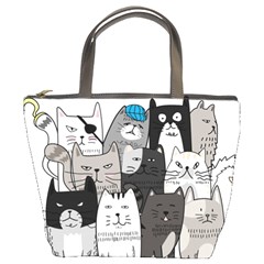 Cute Cat Hand Drawn Cartoon Style Bucket Bag by Jancukart