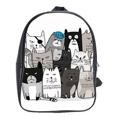 Cute Cat Hand Drawn Cartoon Style School Bag (large)