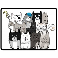 Cute Cat Hand Drawn Cartoon Style Fleece Blanket (large) 