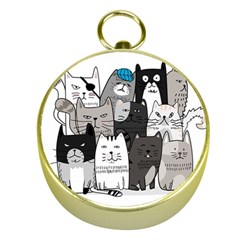 Cute Cat Hand Drawn Cartoon Style Gold Compasses by Jancukart