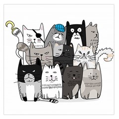 Cute Cat Hand Drawn Cartoon Style Square Satin Scarf (36  X 36 )