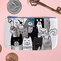 Cute Cat Hand Drawn Cartoon Style Large Coin Purse