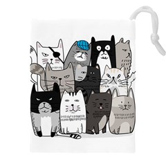 Cute Cat Hand Drawn Cartoon Style Drawstring Pouch (5xl) by Jancukart