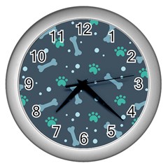 Bons-foot-prints-pattern-background Wall Clock (silver) by Jancukart