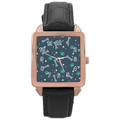 Bons-foot-prints-pattern-background Rose Gold Leather Watch 