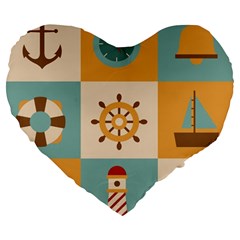 Nautical-elements-collection Large 19  Premium Flano Heart Shape Cushions