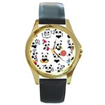 Playing-pandas-cartoons Round Gold Metal Watch Front