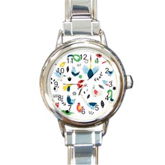 Vector-set-isolates-with-cute-birds-scandinavian-style Round Italian Charm Watch