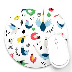 Vector-set-isolates-with-cute-birds-scandinavian-style Round Mousepad