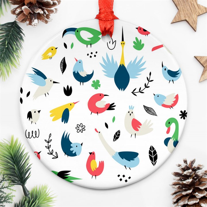 Vector-set-isolates-with-cute-birds-scandinavian-style Ornament (Round)