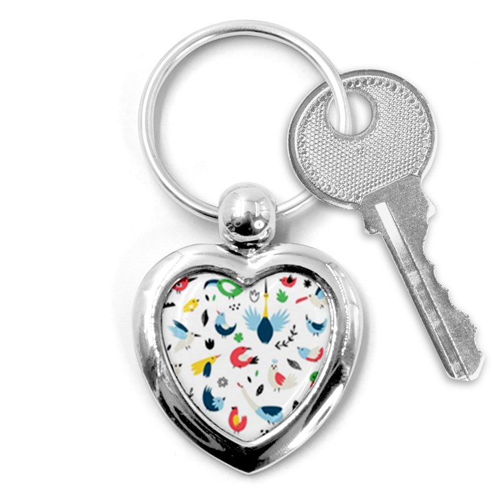 Vector-set-isolates-with-cute-birds-scandinavian-style Key Chain (Heart)