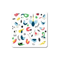 Vector-set-isolates-with-cute-birds-scandinavian-style Square Magnet by Jancukart