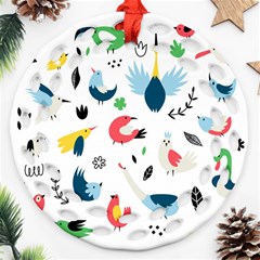 Vector-set-isolates-with-cute-birds-scandinavian-style Ornament (round Filigree)