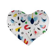 Vector-set-isolates-with-cute-birds-scandinavian-style Standard 16  Premium Flano Heart Shape Cushions