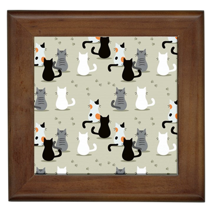 Cute-cat-seamless-pattern Framed Tile