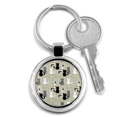 Cute-cat-seamless-pattern Key Chain (round)