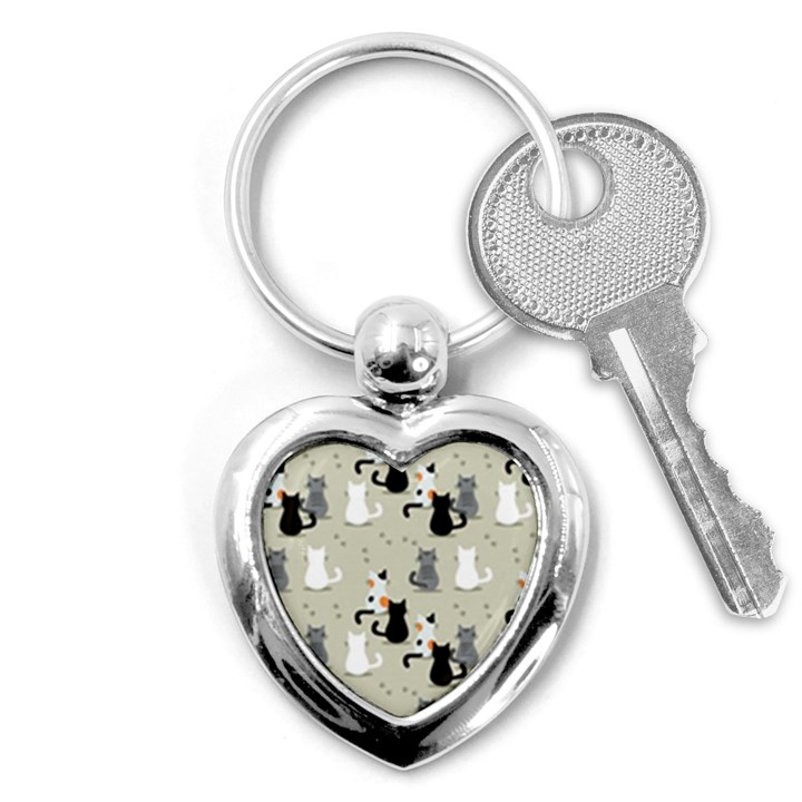 Cute-cat-seamless-pattern Key Chain (Heart)