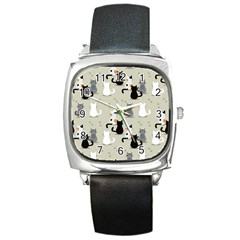 Cute-cat-seamless-pattern Square Metal Watch by Jancukart