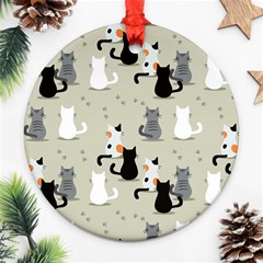 Cute-cat-seamless-pattern Round Ornament (two Sides)