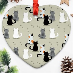 Cute-cat-seamless-pattern Heart Ornament (two Sides)