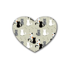 Cute-cat-seamless-pattern Rubber Coaster (heart) by Jancukart