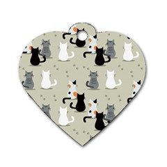 Cute-cat-seamless-pattern Dog Tag Heart (two Sides)