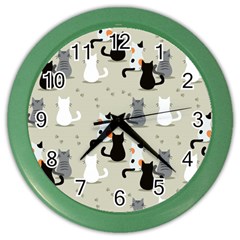 Cute-cat-seamless-pattern Color Wall Clock