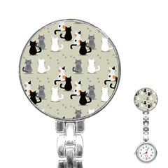 Cute-cat-seamless-pattern Stainless Steel Nurses Watch