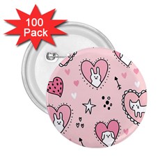 Cartoon-cute-valentines-day-doodle-heart-love-flower-seamless-pattern-vector 2 25  Buttons (100 Pack) 