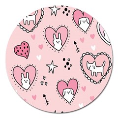 Cartoon-cute-valentines-day-doodle-heart-love-flower-seamless-pattern-vector Magnet 5  (round)