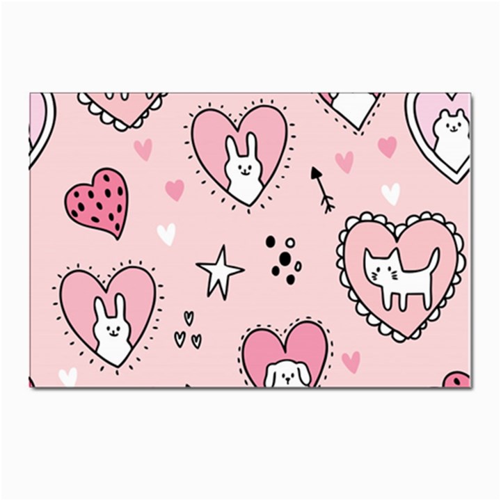 Cartoon-cute-valentines-day-doodle-heart-love-flower-seamless-pattern-vector Postcards 5  x 7  (Pkg of 10)